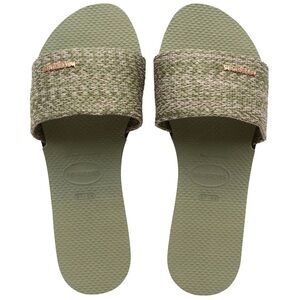 Havaianas You Malta Metallic Sandal Slides in Green/Yucca US 9-10 | EU 39-40